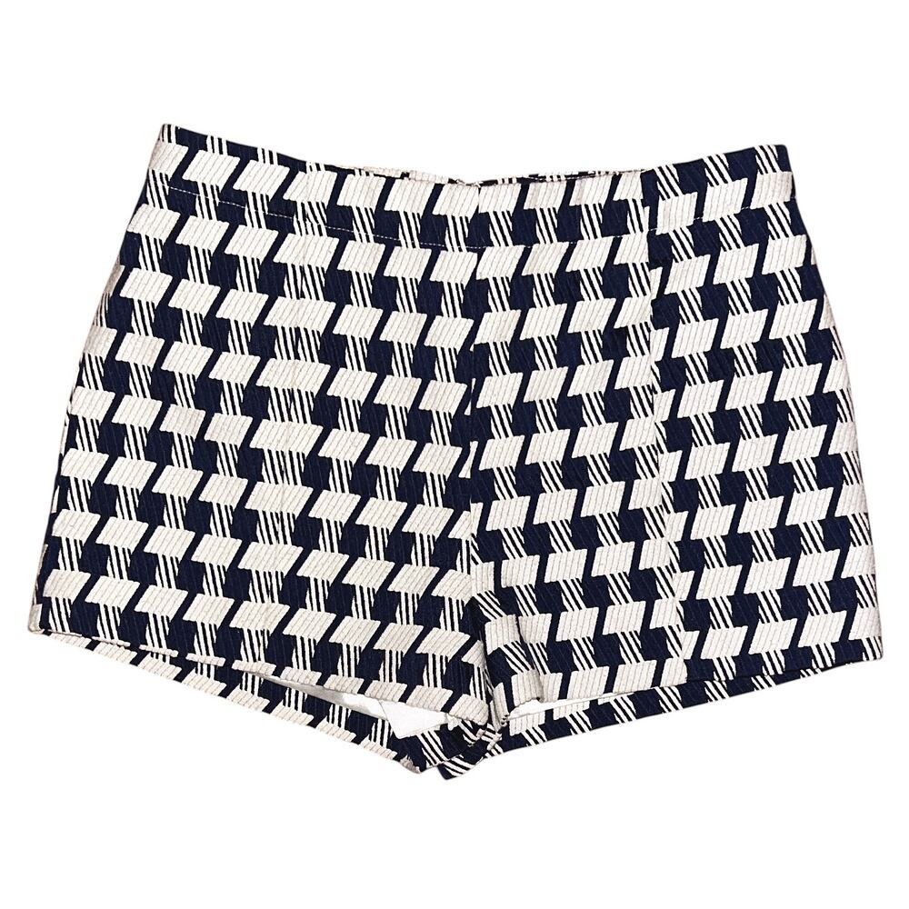 Ark & Co. High-Rise Tweed Damier Cream & Navy Lined Shorts Women's Small